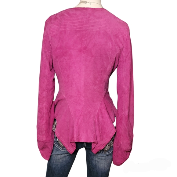 Elements by Vakko 100% Goat Suede Fusia Shacket, Asymmetrical Hem, size M - Picture 3 of 11
